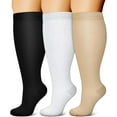 thumbnail image 1 of 3 Pairs Plus Size Compression Socks Wide Calf for Women and Men, Extra Large Compression Stocking, Knee High Support, 1 of 6