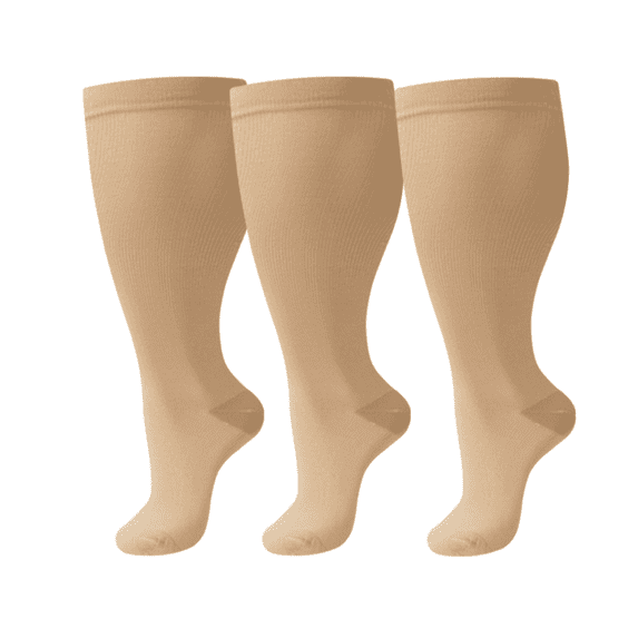 3 Pairs Plus Size Compression Socks for Women and Men, 20-30 mmHg Wide Calf Extra Large Knee High Flight Stockings for Circulation Running Travel Nurses Pregnant