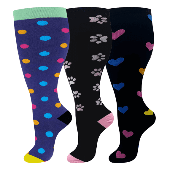 3 Pairs Plus Size Compression Socks for Women and Men, 20-30 mmHg Wide Calf Extra Large Knee High Flight Stockings for Circulation Running Travel Nurses Pregnant