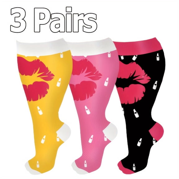 3 Pairs Plus Size Compression Socks for Women & Men: Non Slip Cuff, Versatile & Multi-Purpose, Thoughtful Gift Preferences - Perfect for Cycling, Running, and Hiking