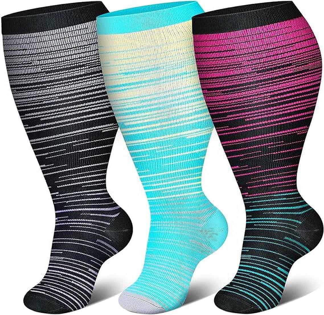 3 Pairs Plus Size Compression Socks for Extra Large Wide Calf Men Women ...