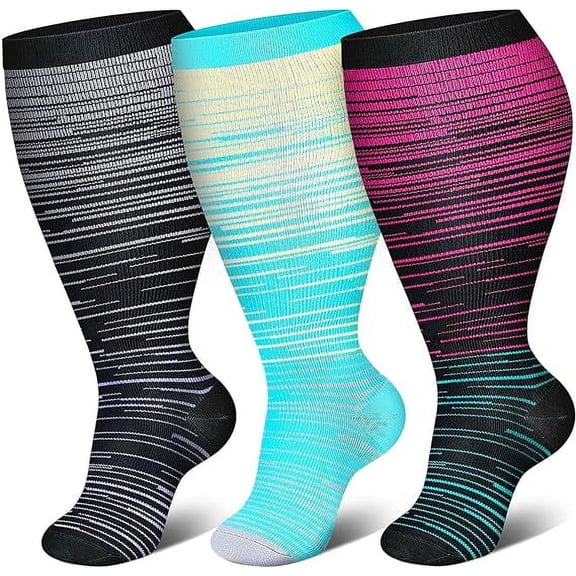 3 Pairs Plus Size Compression Socks for Extra Large Wide Calf Men Women Travel,4XL