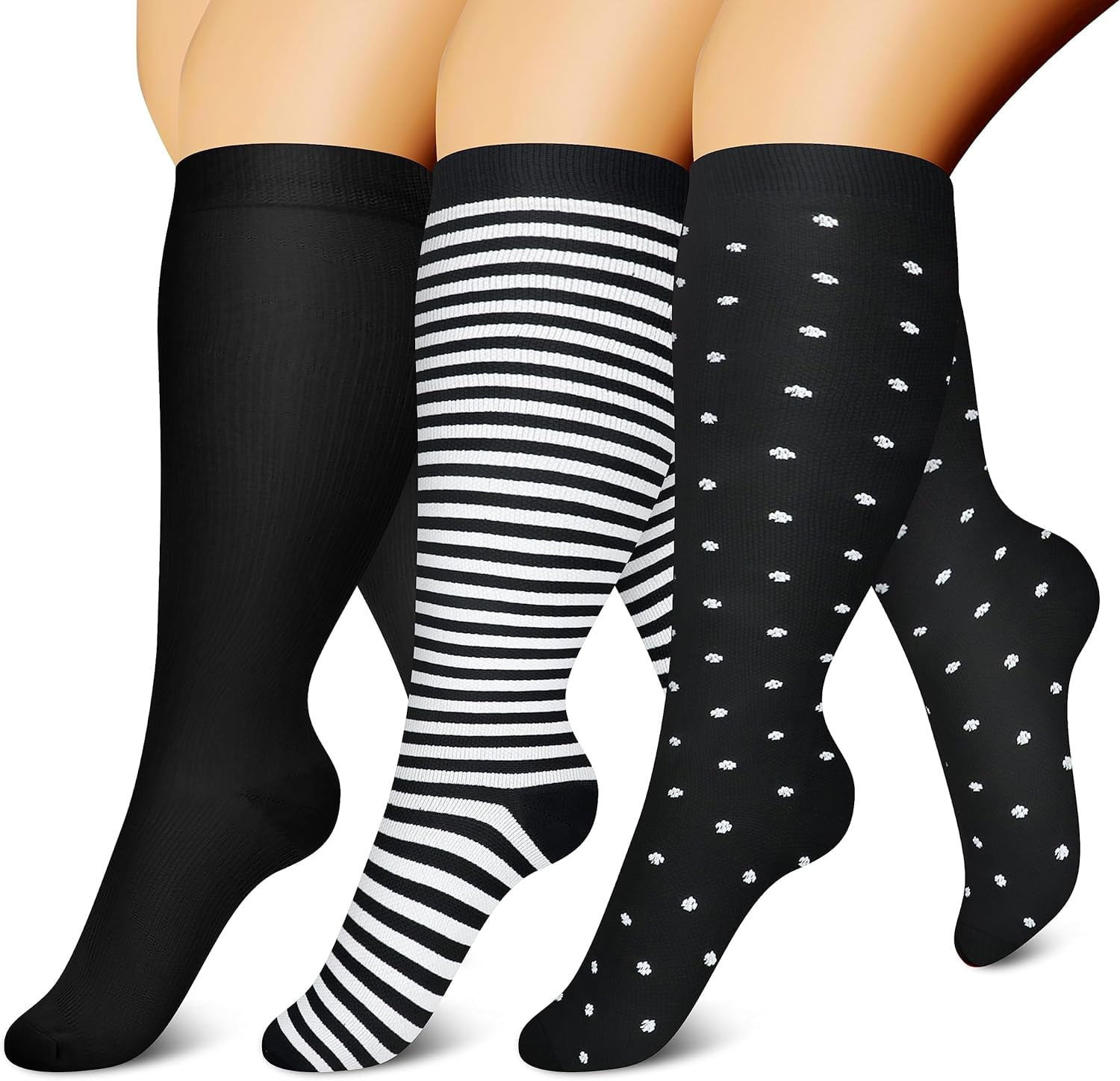 4 Pairs Plus Size Compression Socks - 20-30 MmHg Extra Wide Calf Support For Circulation, Swelling, Travel & Sports - View #5