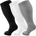 thumbnail image 1 of 3 Pairs Plus Size Compression Socks for Women Men Wide Calf 20-30 mmHg Extra Large for Circulation Support Recovery,3XL, 1 of 7
