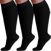 ABSOLUTE SUPPORT (3 Pairs) Plus Size Compression Socks for Women and Men 20-30mmHg - Black, 7XL