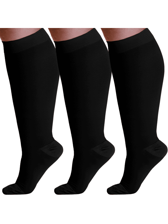 (3 Pairs) Plus Size Compression Socks for Women and Men 20-30mmHg - Black, 7XL