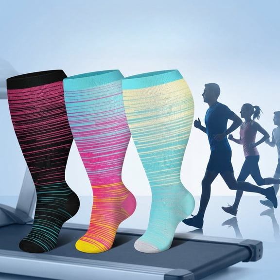 3 Pairs Plus Size Compression Socks for Women and Men Wide Calf 20-30mmHg Knee High Support for Circulation and All‑Day Comfort