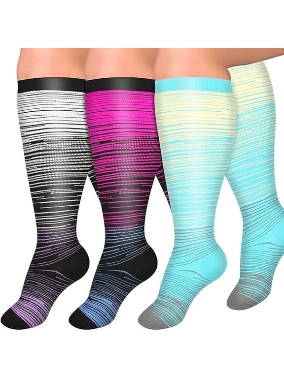 3 Pairs Plus Size Compression Socks for Women and Men Wide Calf 20-30mmhg Extra Knee High Support for Circulation,4XL