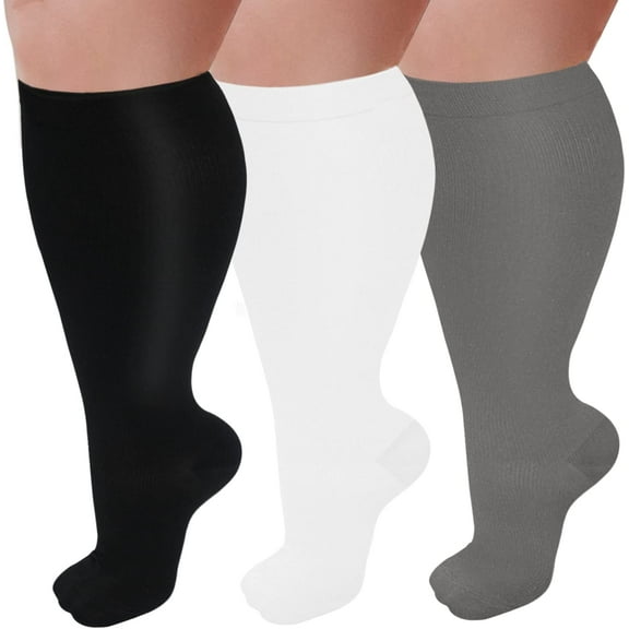 3 Pairs Plus Size Compression Socks for Women and Men Wide Calf 20-30mmhg Extra Large Knee High Support for Circulation