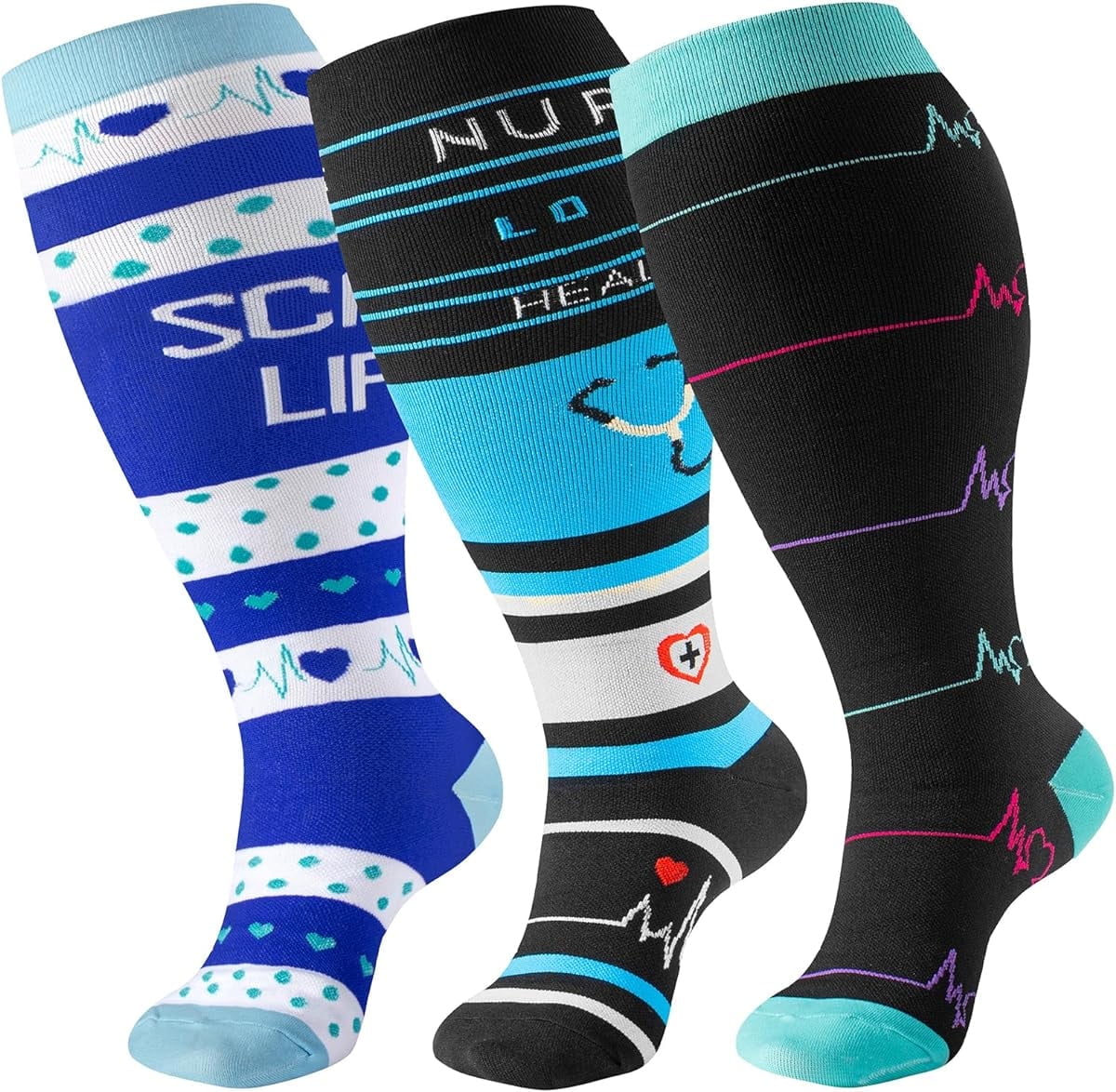 3 Pairs Plus Size Compression Socks for Women and Men Wide Calf 20