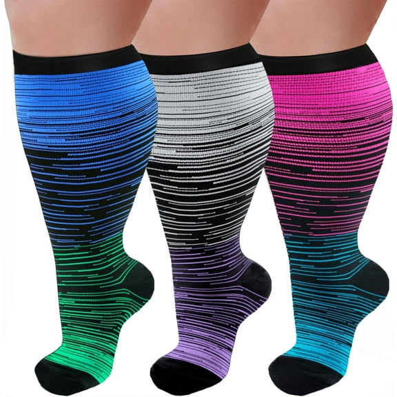 3 Pairs Plus Size Compression Socks for Women and Men Wide Calf 20-30mmhg Extra Large Knee High Support for Circulation