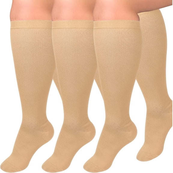3 Pairs Plus Size Compression Socks for Women and Men Wide Calf Extra Knee High Support for Circulation