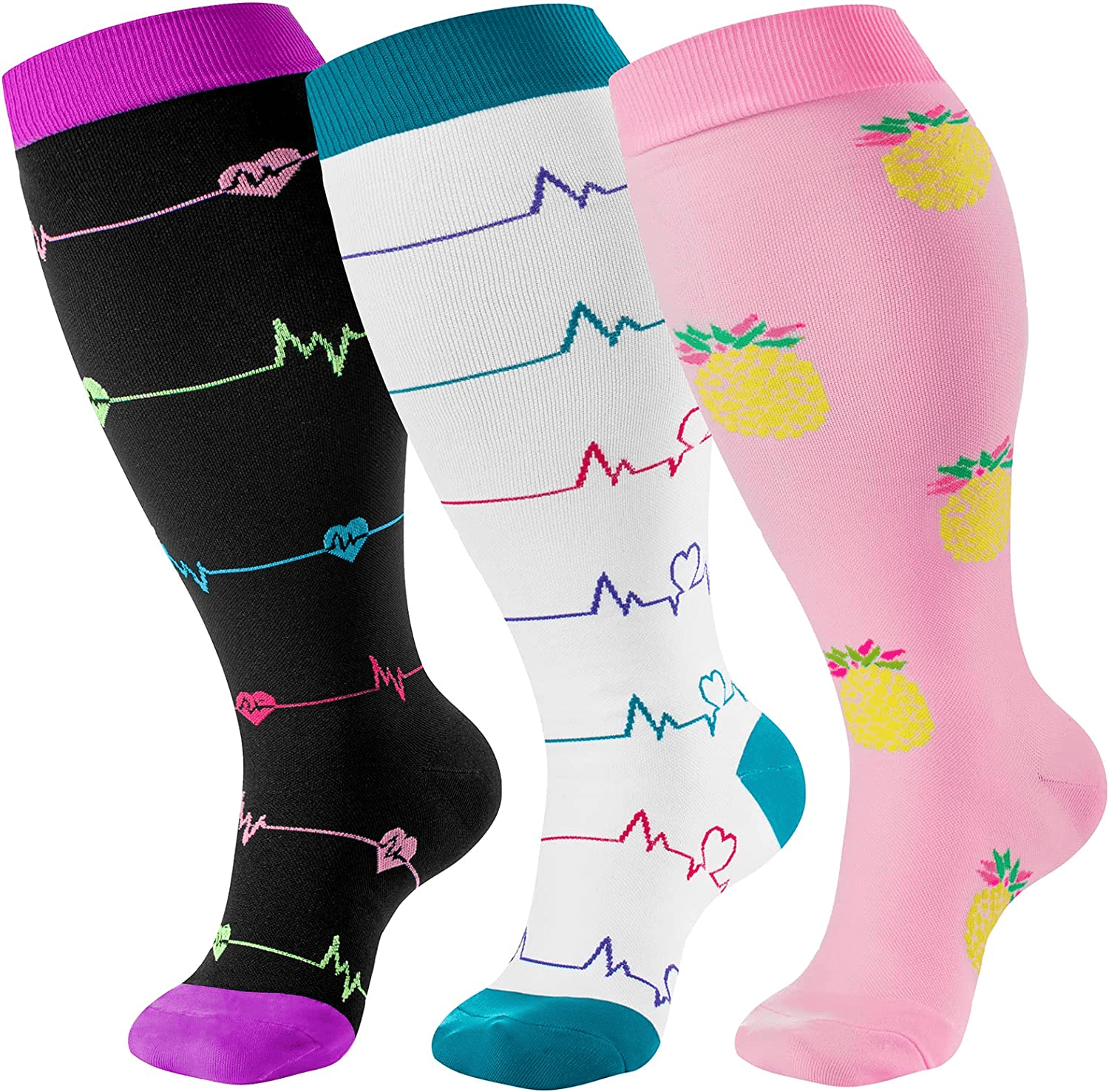 3 Pairs Plus Size Compression knee Socks Wide Calf Women & Men 2030