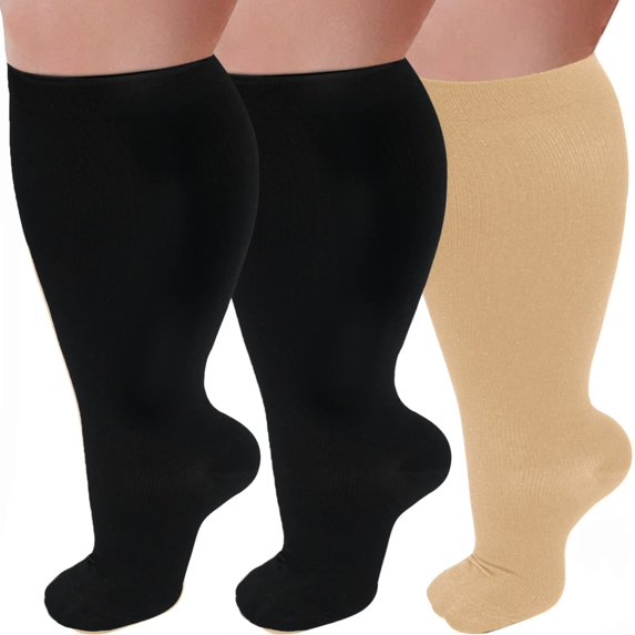 3 Pairs Plus Size Copper Compression Socks for Women & Men Circulation 20-30 mmHg - Better Blood Flow, Swelling , Best Support for Medical, Running, Nursing
