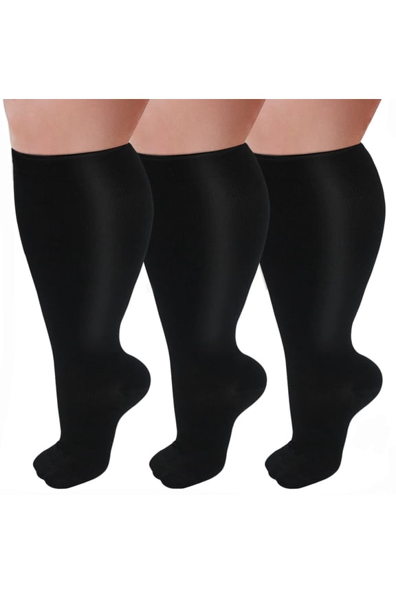3 Pairs Plus Size Copper Compression Socks for Women & Men Circulation 20-30 mmHg - Better Blood Flow, Swelling , Best Support for Medical, Running, Nursing