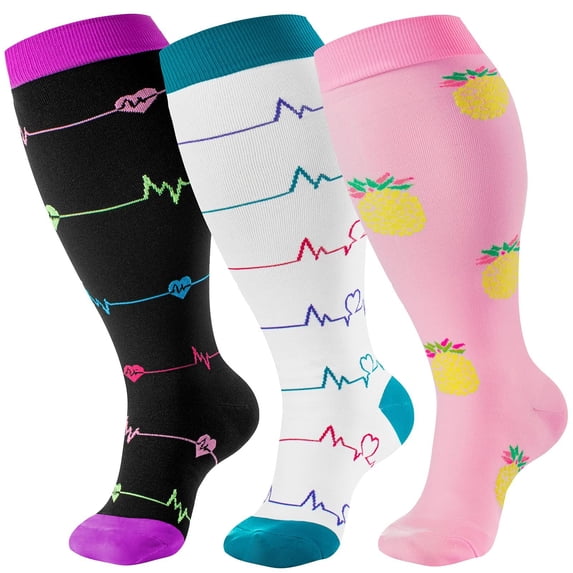 3 Pairs Plus Size Copper Compression Socks for Women & Men Circulation 20-30 mmHg - Better Blood Flow, Swelling , Best Support for Medical, Running, Nursing