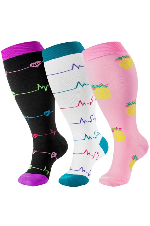 3 Pairs Plus Size Copper Compression Socks for Women & Men Circulation 20-30 mmHg - Better Blood Flow, Swelling , Best Support for Medical, Running, Nursing