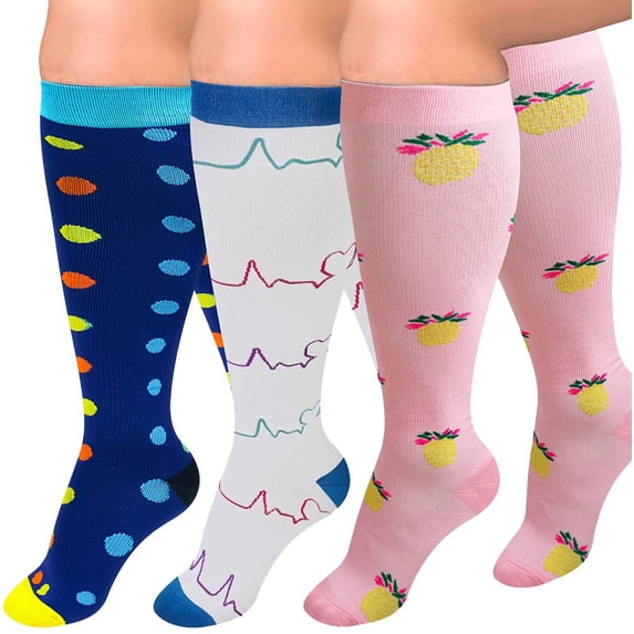 3 Pairs Plus Size Copper Compression Socks for Women & Men Circulation 20-30 mmHg - Better Blood Flow, Swelling , Best Support for Medical, Running, Nursing