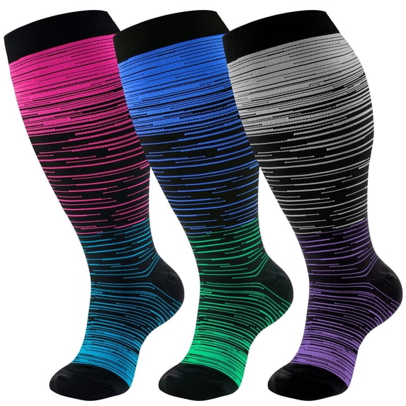3 Pairs Plus Size Copper Compression Socks for Women & Men Circulation 20-30 mmHg - Better Blood Flow, Swelling , Best Support for Medical, Running, Nursing