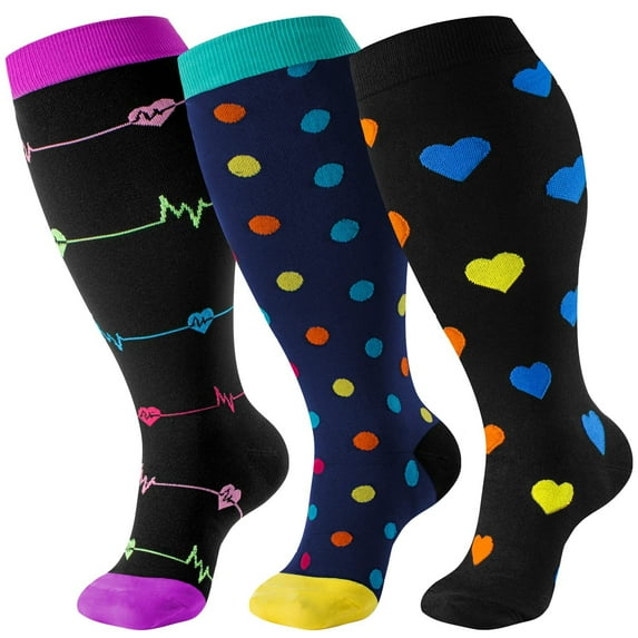 3 Pairs Plus Size Copper Compression Socks for Women & Men Circulation 20-30 mmHg - Better Blood Flow, Swelling , Best Support for Medical, Running, Nursing