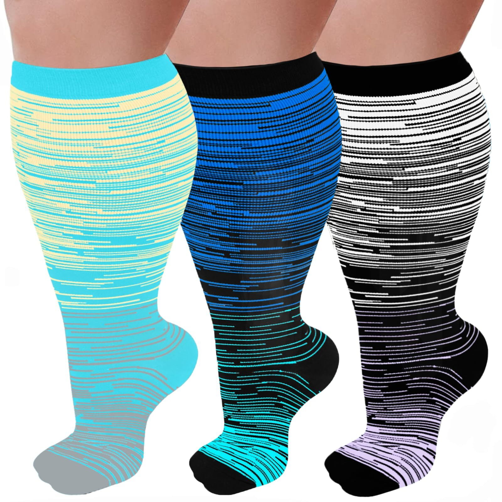 3 Pairs Plus Size Copper Compression Socks for Women & Men Circulation 2030 mmHg Better Blood