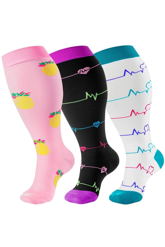 3 Pairs Plus Size Copper Compression Socks for Women & Men Circulation 20-30 mmHg - Better Blood Flow, Swelling , Best Support for Medical, Running, Nursing