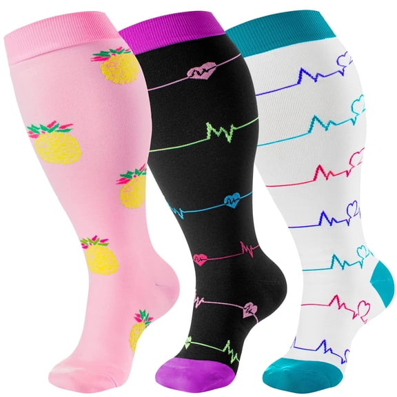 3 Pairs Plus Size Copper Compression Socks for Women & Men Circulation 20-30 mmHg - Better Blood Flow, Swelling , Best Support for Medical, Running, Nursing