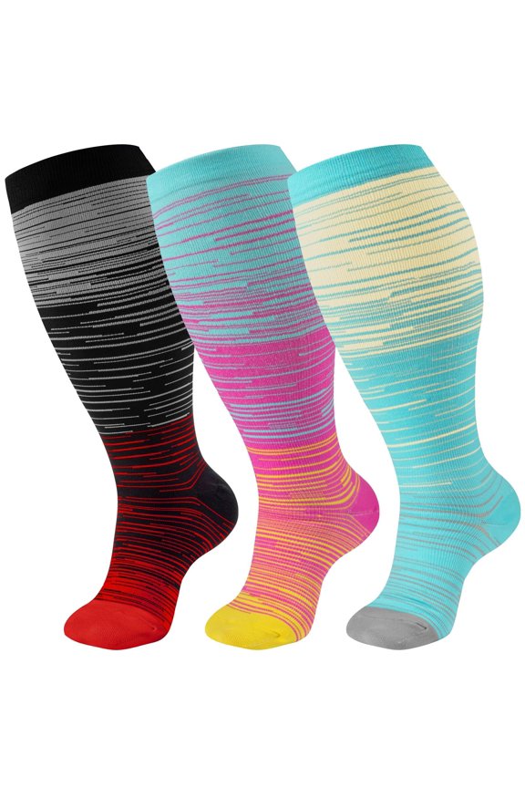 3 Pairs Plus Size Copper Compression Socks for Women & Men Circulation 20-30 mmHg - Better Blood Flow, Swelling , Best Support for Medical, Running, Nursing