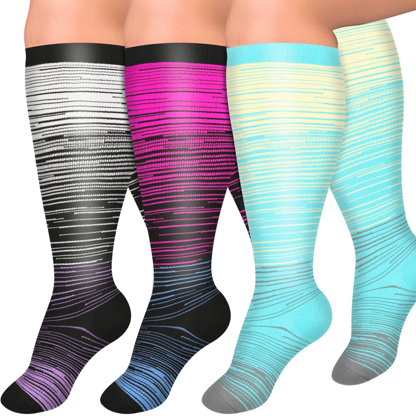 3 Pairs Plus Size Copper Compression Socks for Women & Men Circulation