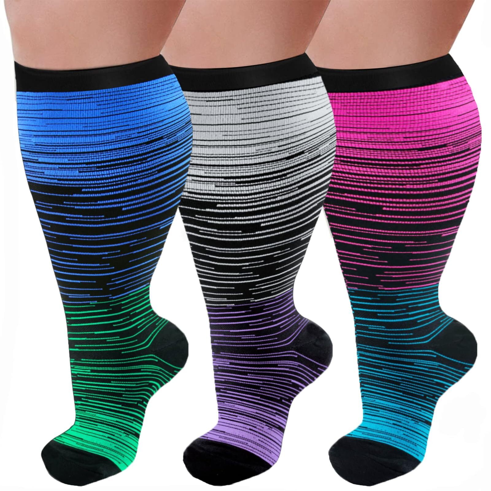 3 Pairs Plus Size Copper Compression Socks for Women & Men Circulation 2030 mmHg Better Blood