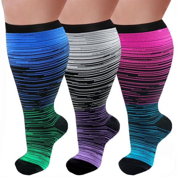 3 Pairs Plus Size Copper Compression Socks for Women & Men Circulation 20-30 mmHg - Better Blood Flow, Swelling , Best Support for Medical, Running, Nursing
