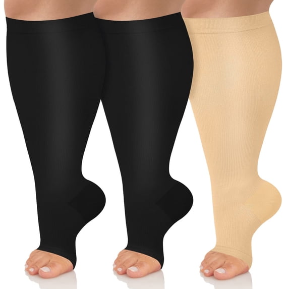 3 Pairs Plus Size Open Toe Copper Compression Socks for Women & Men Circulation 20-30 mmHg - Better Blood Flow, Swelling , Best Support for Medical, Running, Nursing