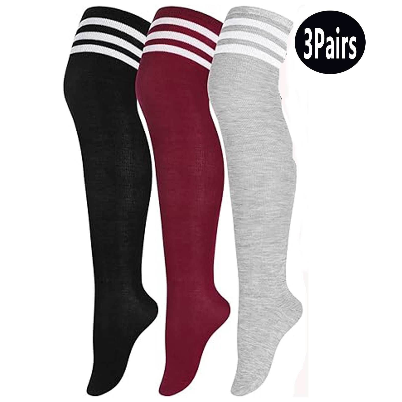 3 Pairs Plus Size Over Knee Socks Women Warm Thigh High Stockings for ...