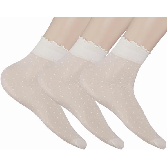 3 Pairs Polka Dot Sheer Mesh Transparent Socks Lace Socks