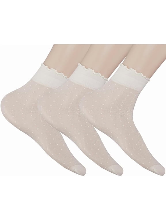 3 Pairs Polka Dot Sheer Mesh Transparent Socks Lace Socks
