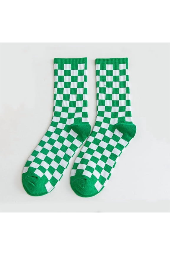 3 Pairs Polyester Knitting Socks Tartan Pattern Crew Socks Winter Warm Thermal Socks Dark Green 350x130x7mm Green