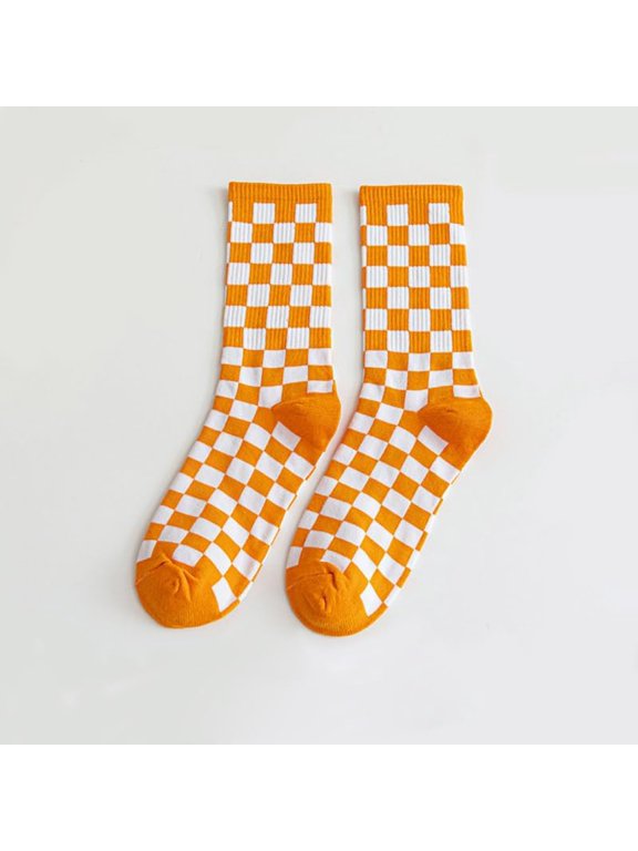 3 Pairs Polyester Knitting Socks Tartan Pattern Crew Socks Winter Warm Thermal Socks Orange 350x130x7mm Creative Craft