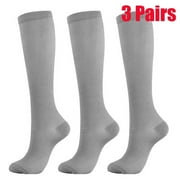 3 Pairs Pressure Compression Socks Leg Support Stretch Compression Socks Knee High Stockings Socks for Men Women, Helps Circulation, Anti Fatigue Pain Relief