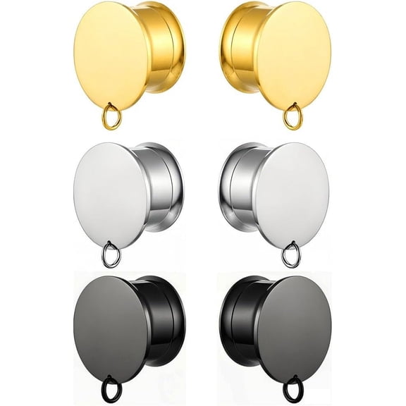 3 Pairs Pro DIY Plugs Tunnels Gauges perfect for Ears Piercing Jewelry, Surgical Stainless Steel Ear Dangle Gauges Earrings Handmade Accessories[c580]