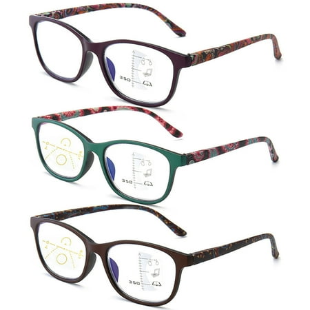 3 Pairs Progressive Multi-Focus Reading Glasses Blue Light Blocking Readers