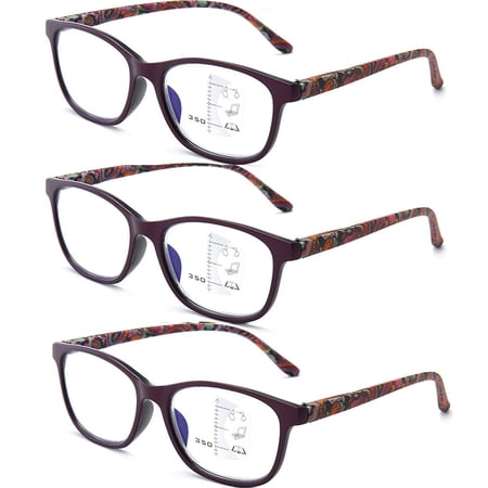 3 Pairs Progressive Multi-Focus Reading Glasses Blue Light Blocking Readers
