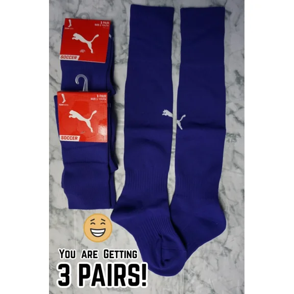 3 Pairs! Puma Youth Ages 10-14 Kneehigh Soccer Sport Socks Purple Sz 2 #174