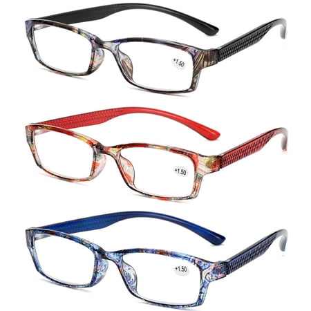 3 Pairs Reading Glasses Rectangular Womens Fashion Floral Readers 1.0 ~ 4.0
