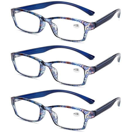 3 Pairs Reading Glasses Rectangular Womens Fashion Floral Readers 1.0 ~ 4.0