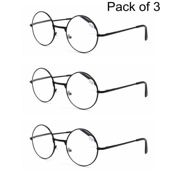 3 Pairs Reading Glasses Round Metal Vintage Retro Readers for Mens Womens