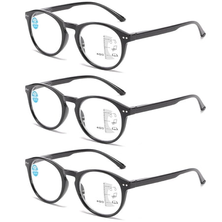 3 Pairs Reading Glasses Round Progressive Blue Light Blocking Readers for Mens Womens