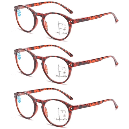 3 Pairs Reading Glasses Round Progressive Blue Light Blocking Readers for Mens Womens