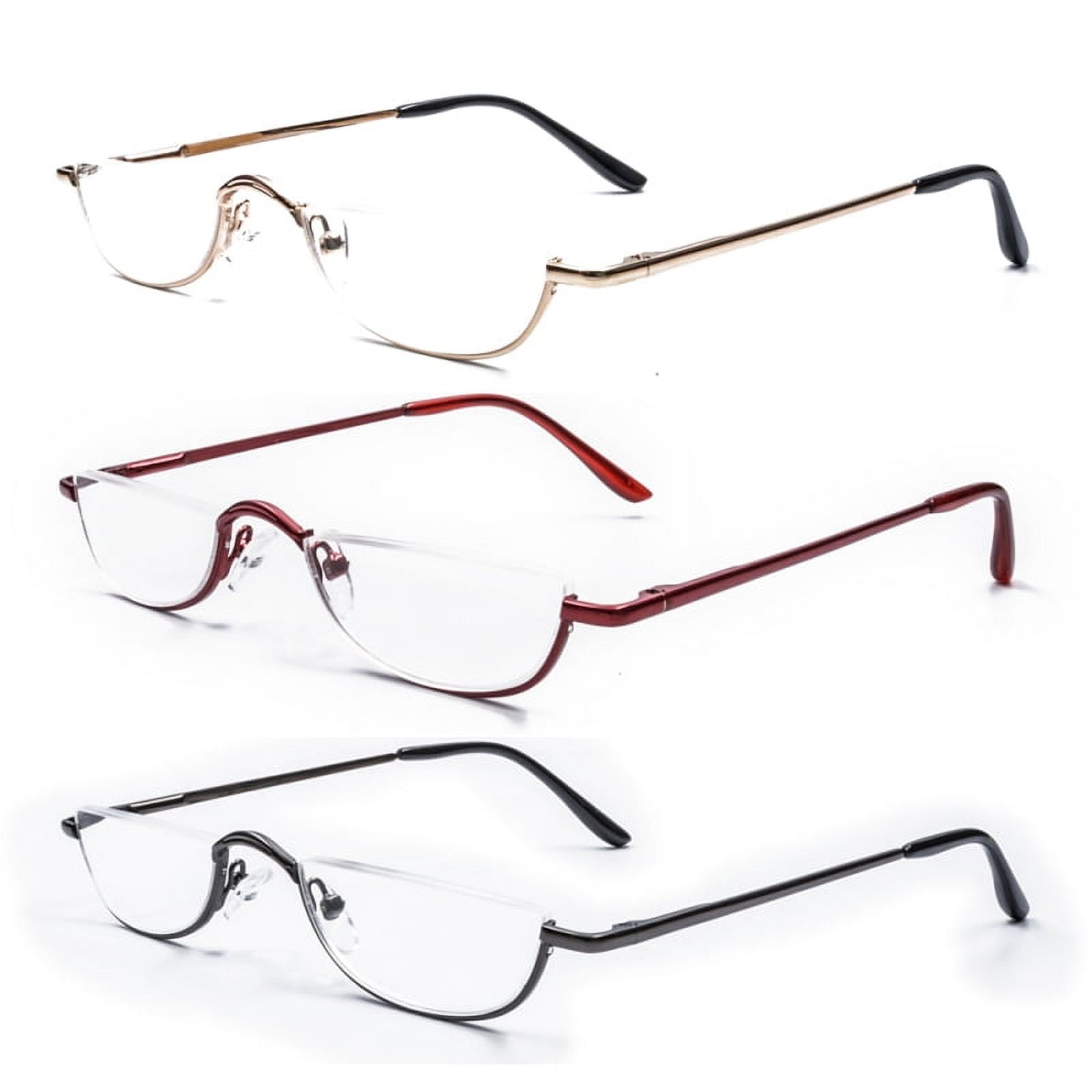 3 Pairs Reading Glasses Spring Hinges Half Moon Semi Rimless Readers