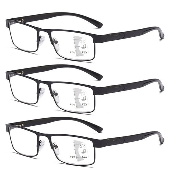 3 Pairs of Rectangular Classic Business Progressive Reading Glasses 4.00 for Men, Metal Spring Hinge Temple Readers, Black Vintage Presbyopic Glasses  4.00 Strength