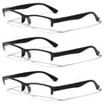 thumbnail image 1 of 3 Pairs Rectangular Half Rim Reading Glasses - Simple Classic Clear Lens Reader - Spring Hinges +1.50, 1 of 2